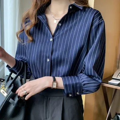 스트라이프 카라 셔츠 여성 정장 블라우스 페미닌룩 데일리룩