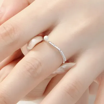 [비쥬홀릭] 실버925 백금도금 진주 큐빅 은반지