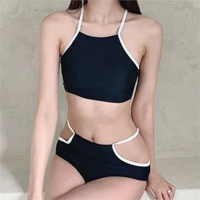 스트랩 여성 홀터넥 비키니 컷아웃 여성 하이 웨스트 비키니 투피스