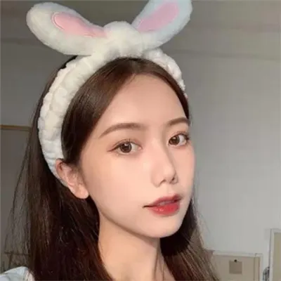 토끼 헤어 극세사 세안용 귀여운 머리띠 머리 여성 고정