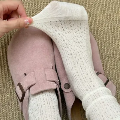 [꿀템박사] 여성용 얇은 중목 면양말 펀칭 여름 통기성 무압박 돌돌이 발목 삭스 러블리