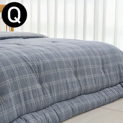 해피니 베이직체크 마이크로모달 차렵 이불 퀸 Q (블루)