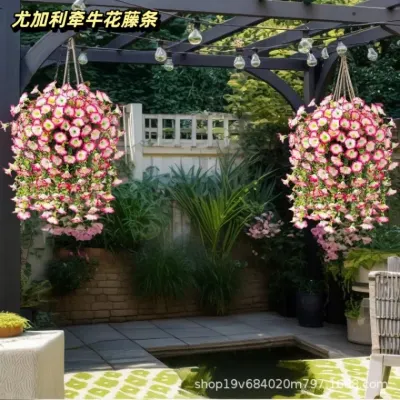 아마존 크로스보더 인조 꽃 유칼립투스 나팔꽃 실크 플라워 홈 벽걸이 장식 인조 꽃