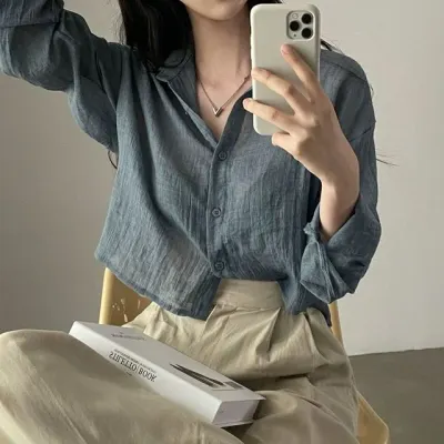 블루 폴업 셔츠 네추럴