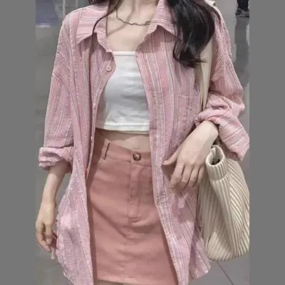 루즈핏 캐주얼 셔츠 롱 오버핏 남방 스트라이프 여성