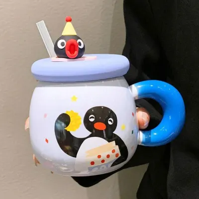 핑구 빨대 뚜껑 손잡이 머그컵 500ml-블루