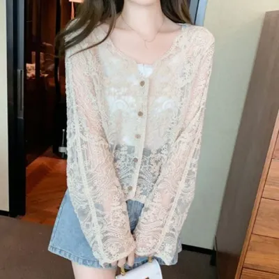 시시루 레이스 브이넥 러블리 블라우스 가디건 비치가디건 크롭가디건