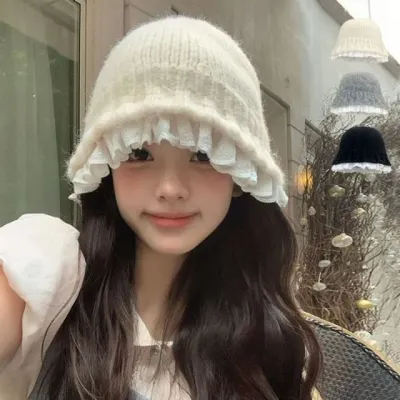 레이스 벙거지 니트 모자 여성용 헤드웨어 아이템