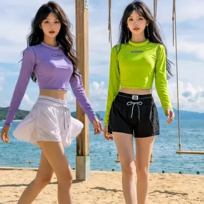 래쉬가드 2026년 여자 2026 신상품 수영복 투피스 긴팔 스포츠 팬츠 자외선 차단제로 17