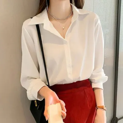 심플 셔츠 카라 단정한 오피스룩 블라우스 여성상의 여성셔츠