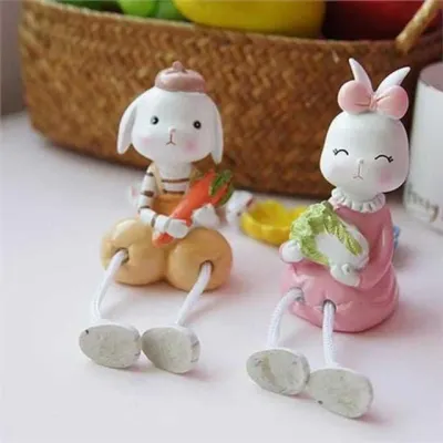 토끼 장식 인형 레진 장식 인형 앉은 커플 선물용 수집용 장식용 귀여운 장식품 사무실 베란다 선반 소품