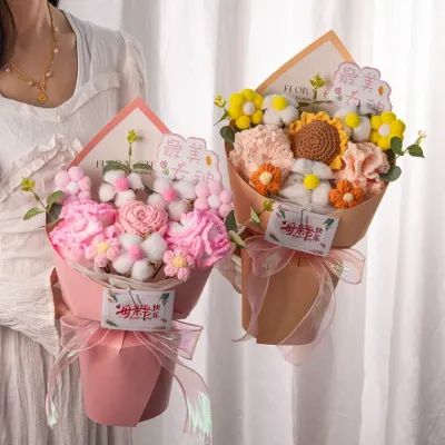어버이날 선물 수제 뜨개질 해바라기 장미 꽃다발 카네이션 털실로 짠 엄마 시어머니