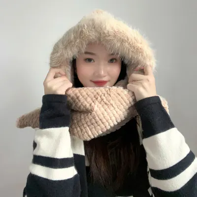 포근하루 일체형 후드 목도리 후드머플러 겨울장갑
