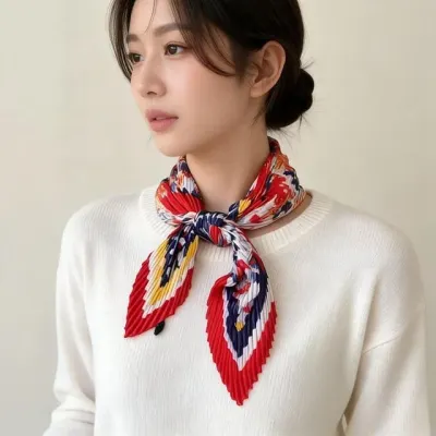여성 스카프 봄 가을 간절기 레이어드 얇은 넥스카프 실크 플라워 페이즐리