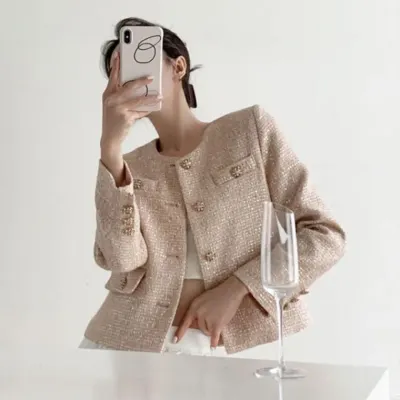 노카라 핑크 트위드 자켓 하객룩 봄 가을 여성 재킷 봄가을 패션 의류 코트 오버핏자캣