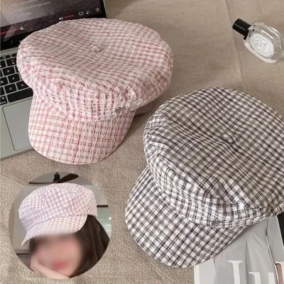 LND 레트로 여성용 체크 베레모 헌팅캡 여름 모자 봄 가을 여자 휴양지 패션