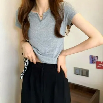 여름 트임 반팔티셔츠 여성 캐주얼 데일리 4컬러