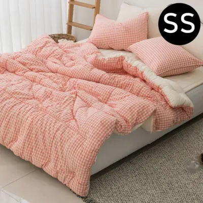 JMds 해피니 어반체크 순면 선염 워싱 차렵이불 패드세트 슈퍼싱글 SS (이불 핑크. 패드 베이지)