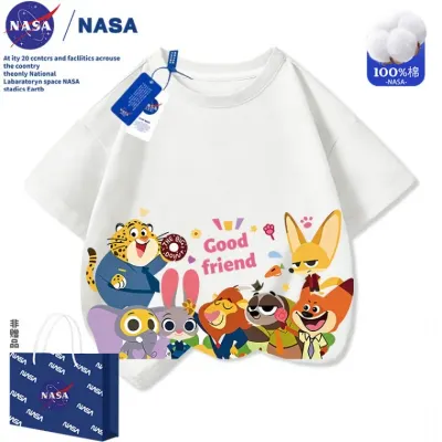 키즈반팔티 어린이집 단체티 Nasa 주토피아 어린이 순면 반팔 티셔츠 여름용 캐주얼 만화 140