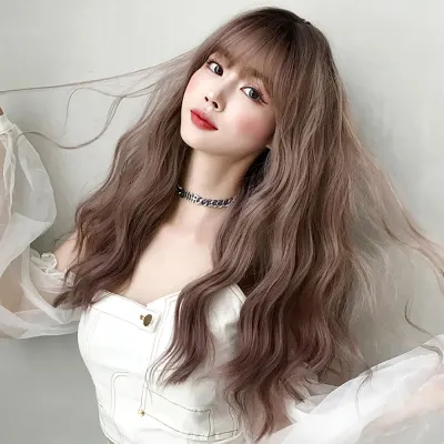 물결펌 긴머리 통가발(애쉬핑크)