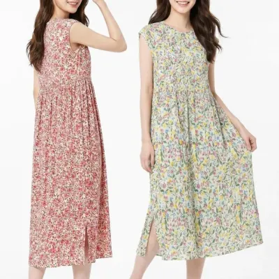 여성 여름 홈웨어 빅사이즈 주름 꽃나염 민소매 원피스