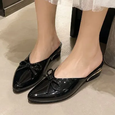 여성 여름 에나멜 리본 데일리 외출 뮬슬리퍼