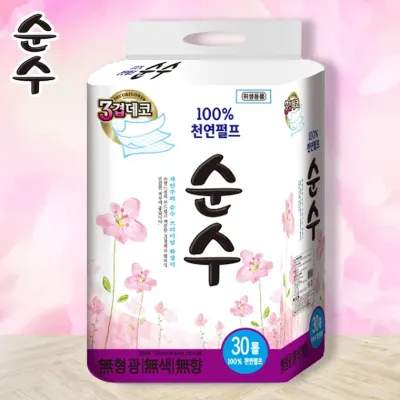 [SH+DC존] [100% 천연펄프] 고퀄리티 천연 화장지 순수 3겹30롤 25M 무형광 무색소 무향 피부저자극 휴지