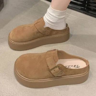 여자 스웨이드 키높이 데일리 뮬슬리퍼 블로퍼