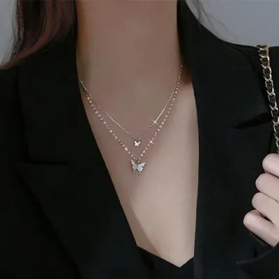 나비 2줄 믹스체인 목걸이