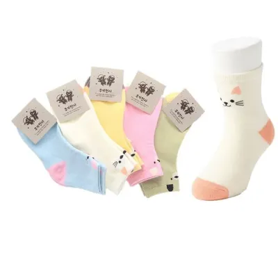 고양이 아동양말 중목 5켤례 5-6세용