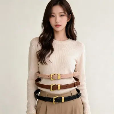 여성 가죽 벨트 스퀘어 버클 금장 데일리 허리띠 정장 캐주얼 룩 포인트 액세서리