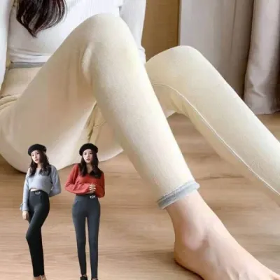여성 융털 바지 하이웨스트 기모 밴딩 팬츠 양털 안감 긴바지