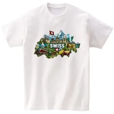 반팔티 남녀공용 세계지도 Switzerland 리얼 아트 AI 이미지 다양한색상 전사이즈 가능