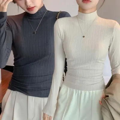 반목티셔츠 골지 슬림핏 긴팔티 여성상의 이너티 기본티 얇은긴팔티 여자