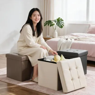 스툴 의자 수납형 가죽 미니 스텝 낮은 화장대 보조 서재 거실 현관 침실