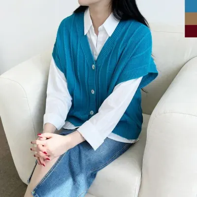 혜명몰 2L-ABB 1017 여자박시브이니트조끼 가을니트 여자니트조끼 브이넥니트조끼 니트베스트 여성니트조끼