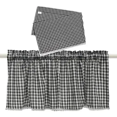 바란스 커튼 가리개 가림막 주방 창문 106x45cm 체크블랙 패브릭 선반 가리개커튼