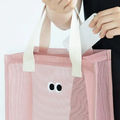 고급 메쉬 330mm 대용량 물놀이 모래놀이 비치백 여행가방 핑크