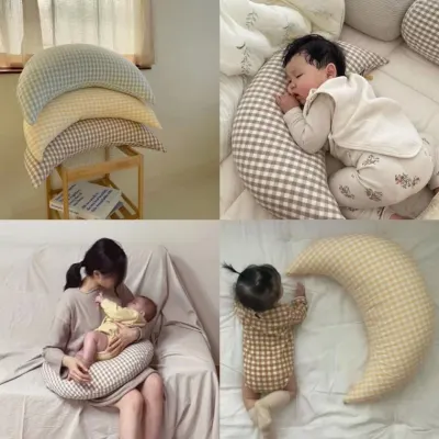 아기헤드쿠션 Ins 아기 순면 쿠션 어린이 엎드려 베개 귀여운 체크 무늬 달 베개 수면 베