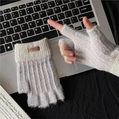여성 반장갑 니트 반장갑 따뜻한 벙어리 데일리 방한 골지 겨울 스마트폰 작업용 신축성 캠핑 방풍 운전