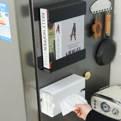 마그네틱 길이조절식 티슈걸이 소품보관 키친타올 책꽂이