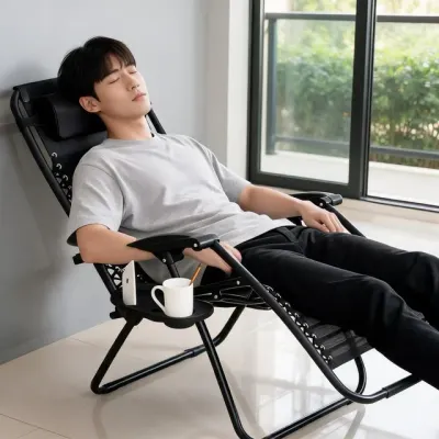 리클라이너 접이식 의자 낮잠 침대 라운지 릴렉스 체어 컵홀더 트레이 포함