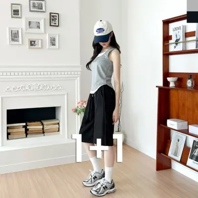 혜명몰 GTT SS1027W 여자 사이드턱 버뮤다 에어 스트레치 와이드 7부 팬츠 2P 와이드반바지 여름반바지 트