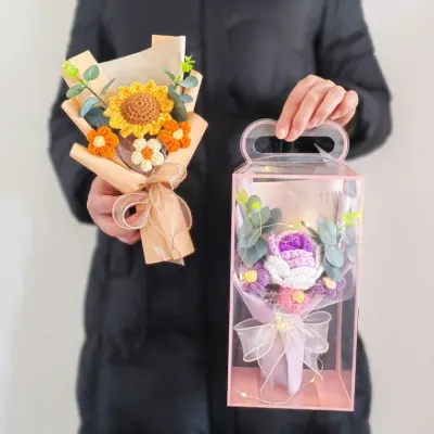 완제품 후크 뜨개 손꽃다발 장미 해바라기 실 인조꽃 어버이날 선물용 장인 선물 상자