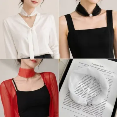 모자 댄스 마그넷 초커 큰손 목주름커버 의상 시스루원터치스카프 쁘띠 얇은 목수건 여성 패션 여름