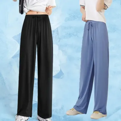여자 여름 통바지 시원한 쿨링 찰랑 밴딩 플리츠 와이드 팬츠