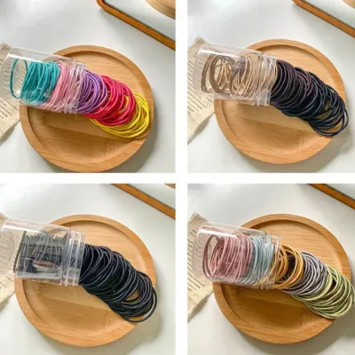 대용량 헤어끈 100개 세트 4color / 헤어고무줄 헤어끈 고무끈 아프지않은 머리끈 머리고무줄