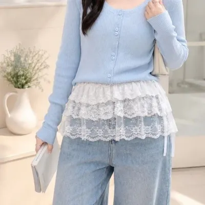 러블리 산뜻한 컬러감 레이스 레이어드 프릴 스커트