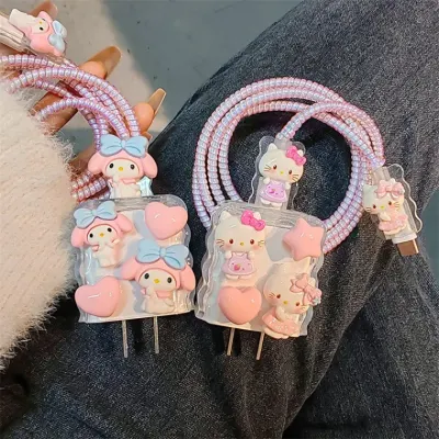 애플 iPhone 20W 러블리 캐릭터 멜로디 KT 고양이 충전기 데이터 케이블 파손 방지 케이스