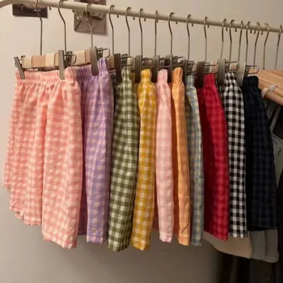 체크 잠옷팬츠 여성 반바지 홈웨어 파자마 데일리 밴딩바지 KK950